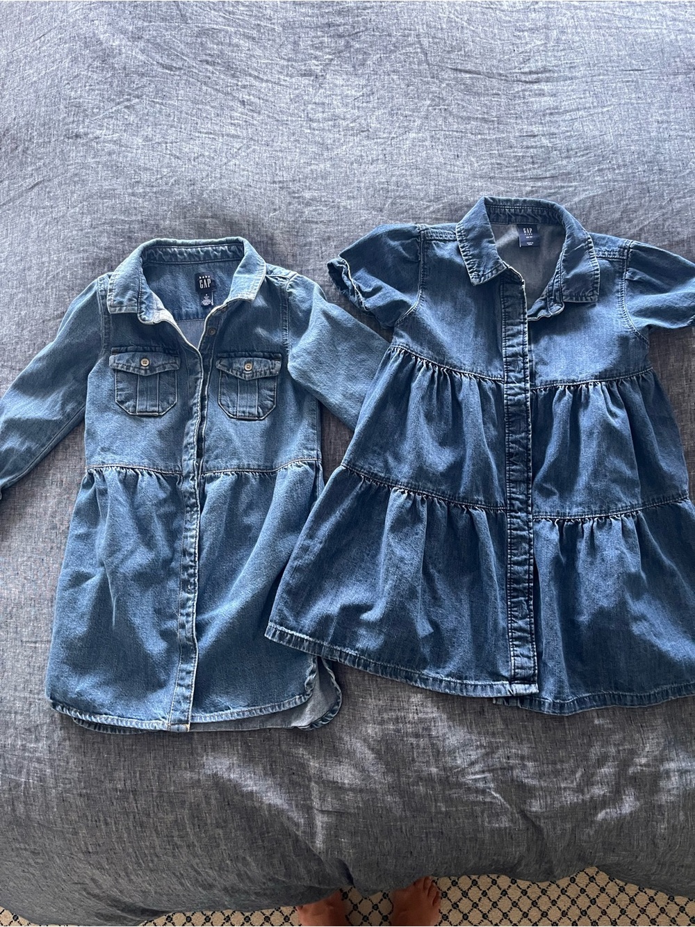 GAP Girls Denim Tiered Shirt Dresses - Blue